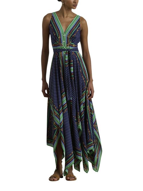 abito donna fantasia  foulard verde e blu Ralph Lauren | 200P08108001